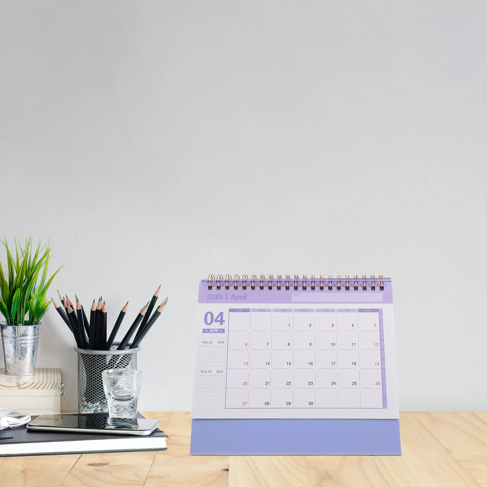 English Desktop Calendar Thick Paper Minimalist Standing Desk Calendar Lightweight Portable Office Month Date Display 2024 2025