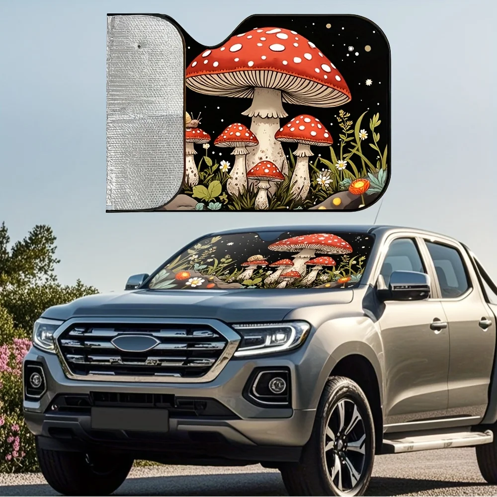 1pc Magical Mushroom Starry Moon Car Sunshade Universal Fit For Vehicles, Perfect For Adventurous Drivers To Bring Fun To Road T