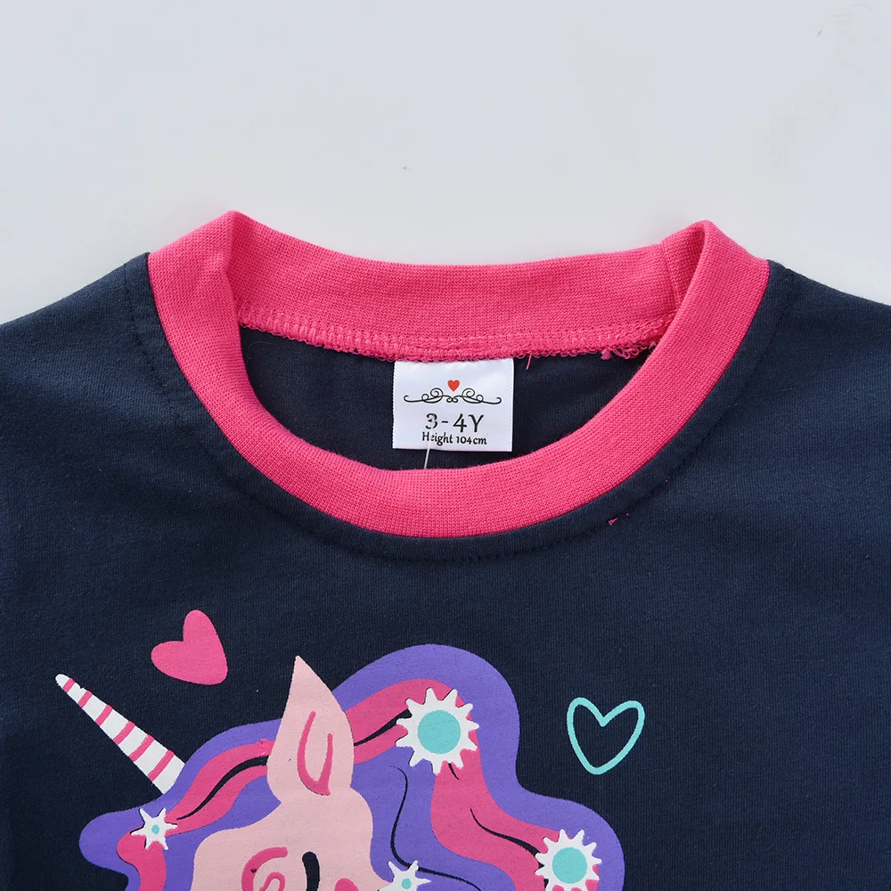 DXTON Girls Pajamas Set Long Sleeve Cartoon Unicorn Print Tops and Pants Kids Sleepwear Outfits Children Cotton Casual Homewear