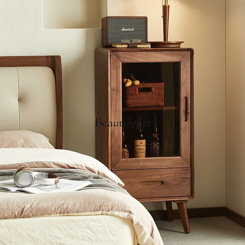

*North American black walnut wine cabinet Nordic simple solid wood storage low cabinet