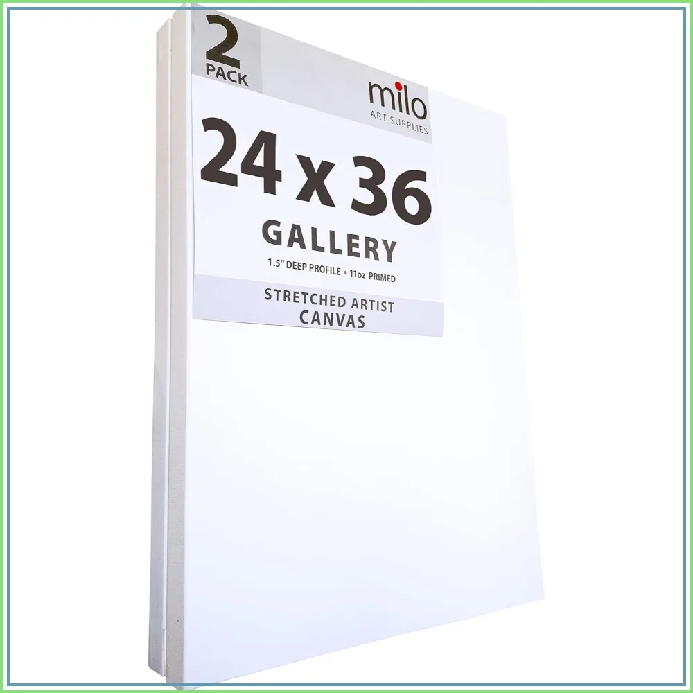 Stretched Artist Canvas 24x36 inches 2 Pack 1.5 inch Thick Gallery Profile 11 oz Primed Large Canvases for Painting