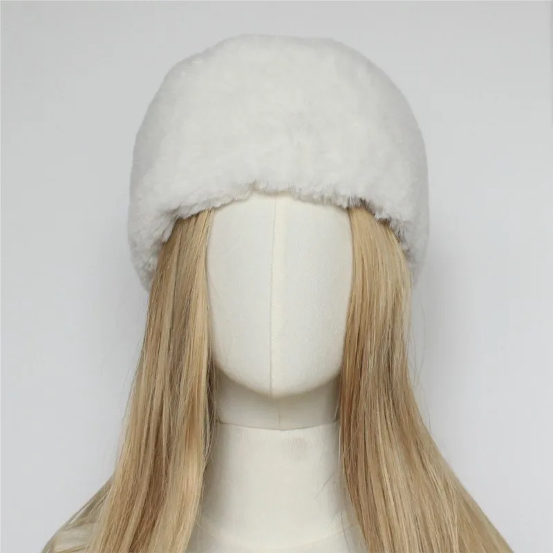 2025 nuevo invierno colorido esponjoso diadema de piel sintética sombrero para mujeres respetuoso con el medio ambiente piel vegana mantener caliente cubierta para la cabeza envoltura para la cabeza sombreros suaves