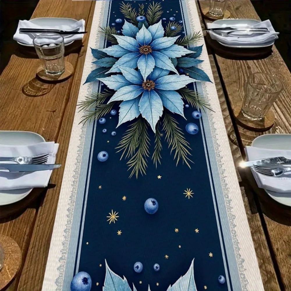 VIKAMA Christmas Table Runner Navy Blue Holiday Decor Durable and Easy-to-Clean Christmas Party Table Centerpiece