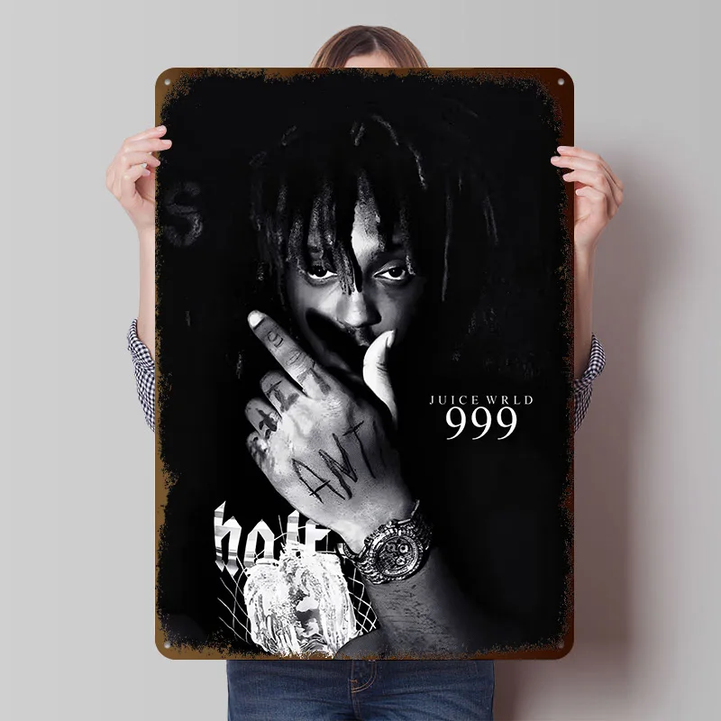 Juice Wrld 999 Tinplate Posters Customizable Wall Art Retro Vintage Metal Signs for Home Room Custom Plate Decoration Gaming