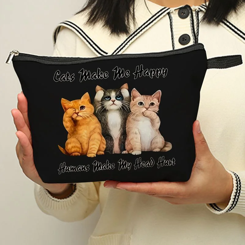 

Cosmetic Makeup Bag With Cat Dog Pattern Printing, Portable Travel Bag For Women, Multifunctional Grooming And Storage Bag