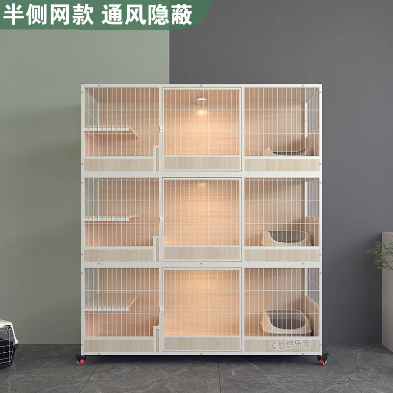 Household indoor breeding cat cage Solid wood cat cabinet Cattery  breeding  Half side net Breathable
