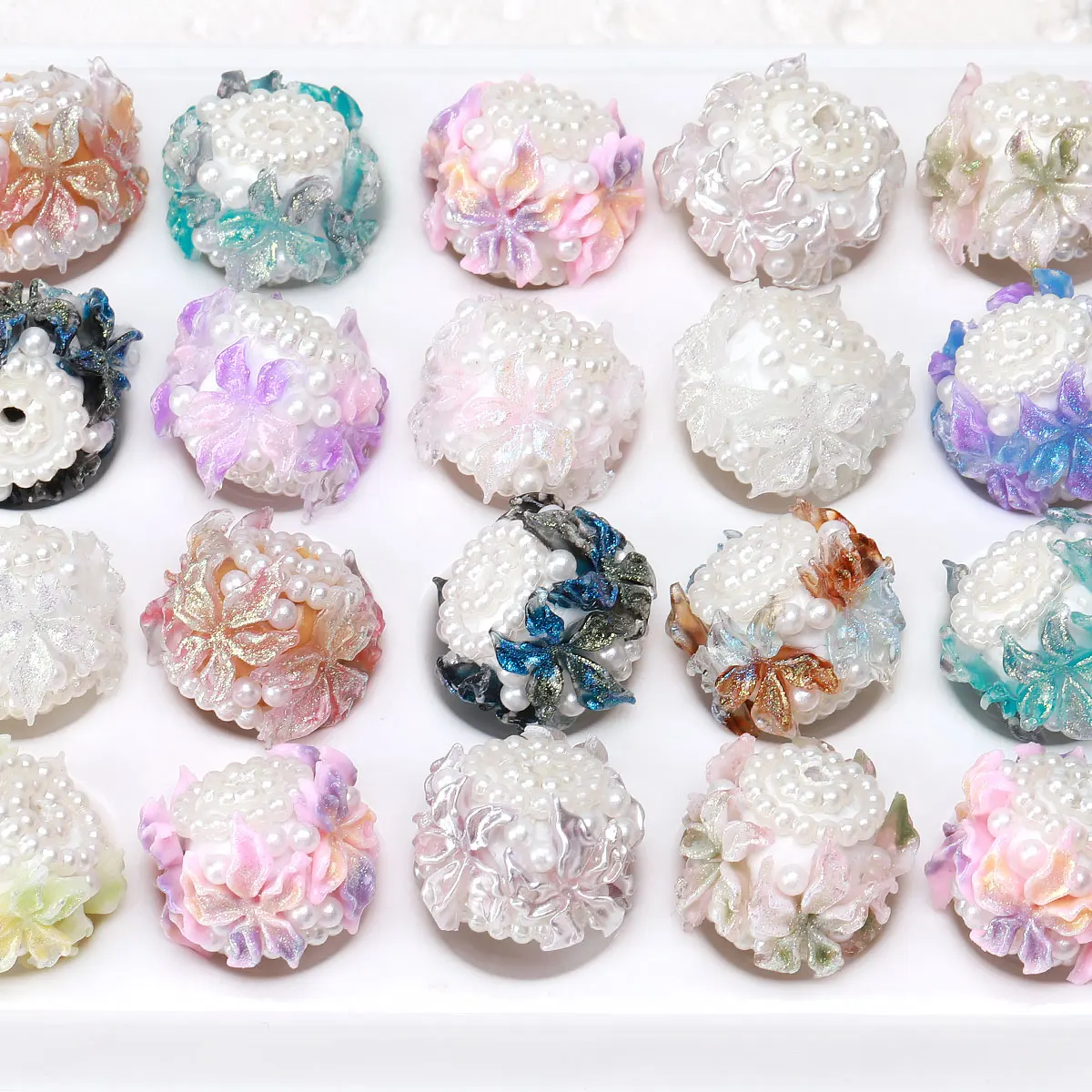 

6pcs 2.1x1.6cm Random Color Mix Gradient Soft Flower Acrylic Beads Embed Artificial Pearl Creative Pen For Jewelry Making Charm