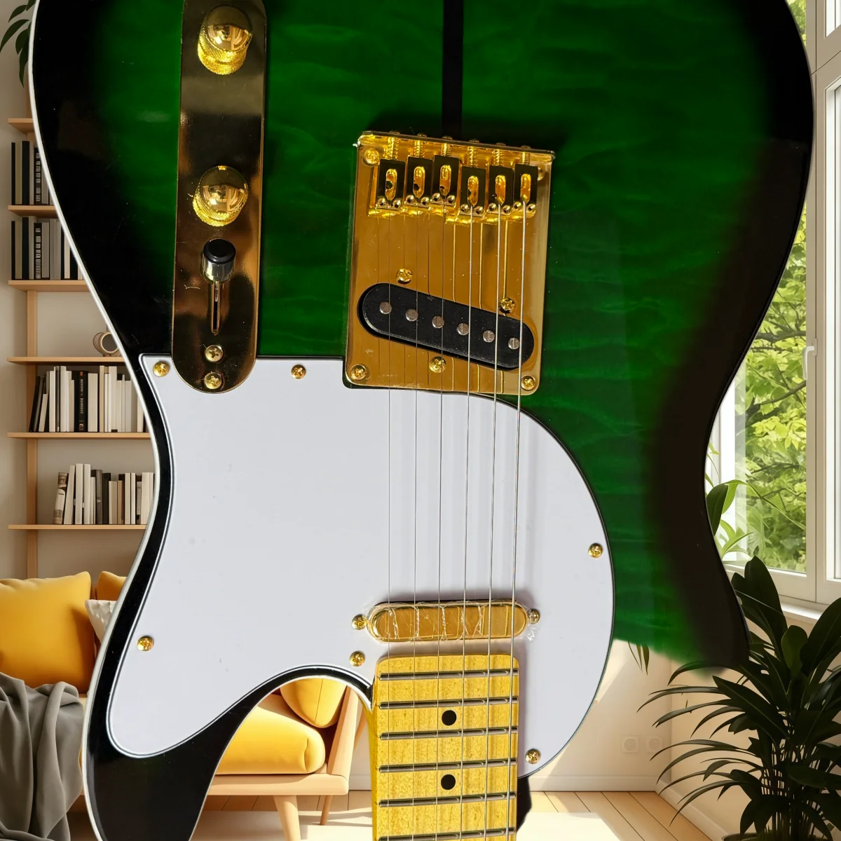 Rockgitarre, grün, fester Steg, Ahornhals, S-Tonabnehmer, praktisches Geschenk für das Musiklernen