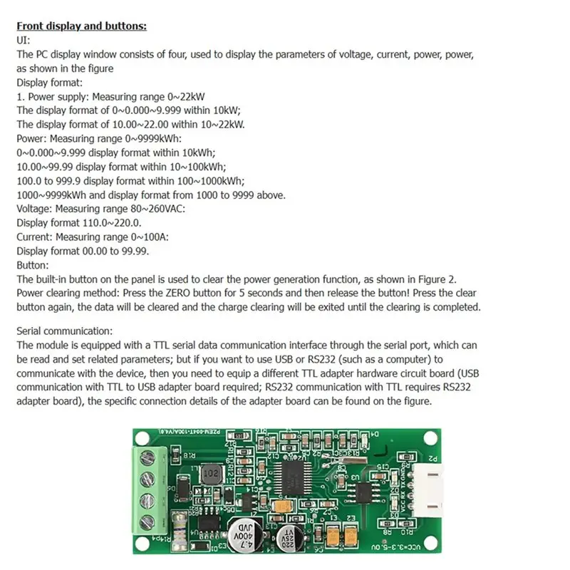 A02F-PZEM-004T AC Digital Multifunction Meter With TTL Current Test Module TTL To USB Cable Watt Power Volt Amp