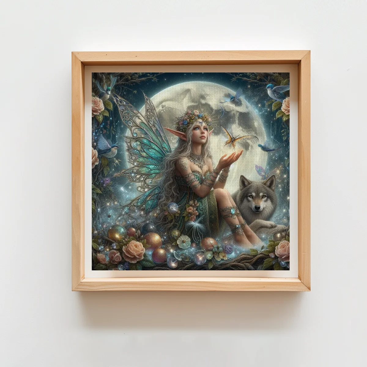1PC 40X40cm/15.7X15.7inch, Beauty and Wolf, 11CT/14CT Printed Cross Stitch DIY Kit, Adult Beginner's Relaxed Cross Stitch