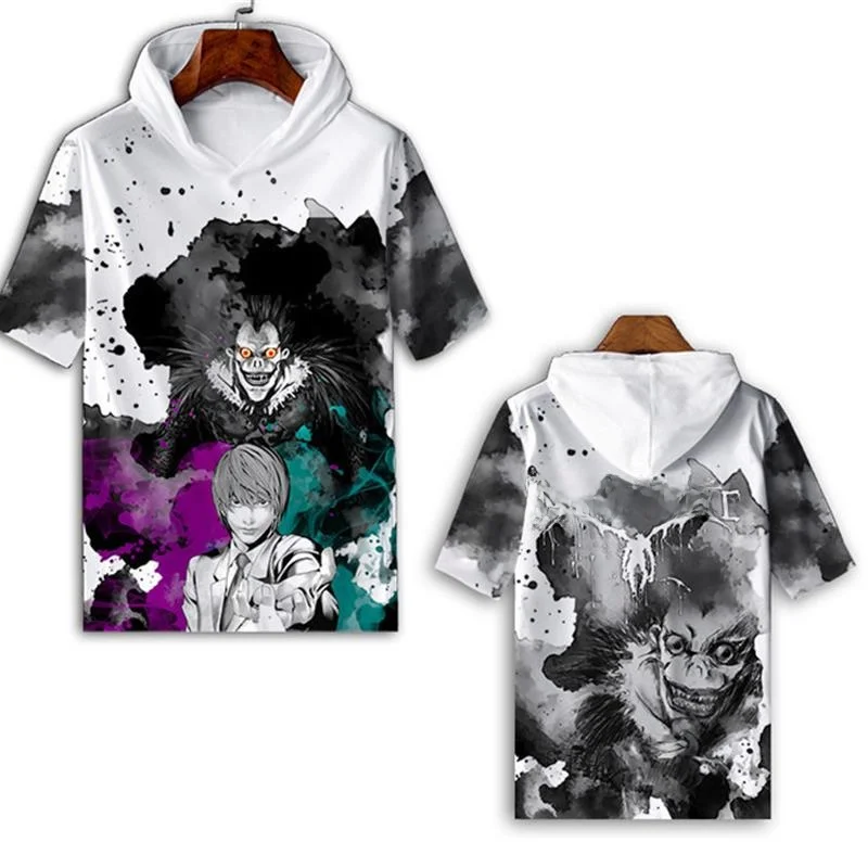 

New Death Note Logo Print Men's Short Sleeve T-Shirt Youth Fashion Polyester Fiber Cartoon Anime Theme Casual Breathable