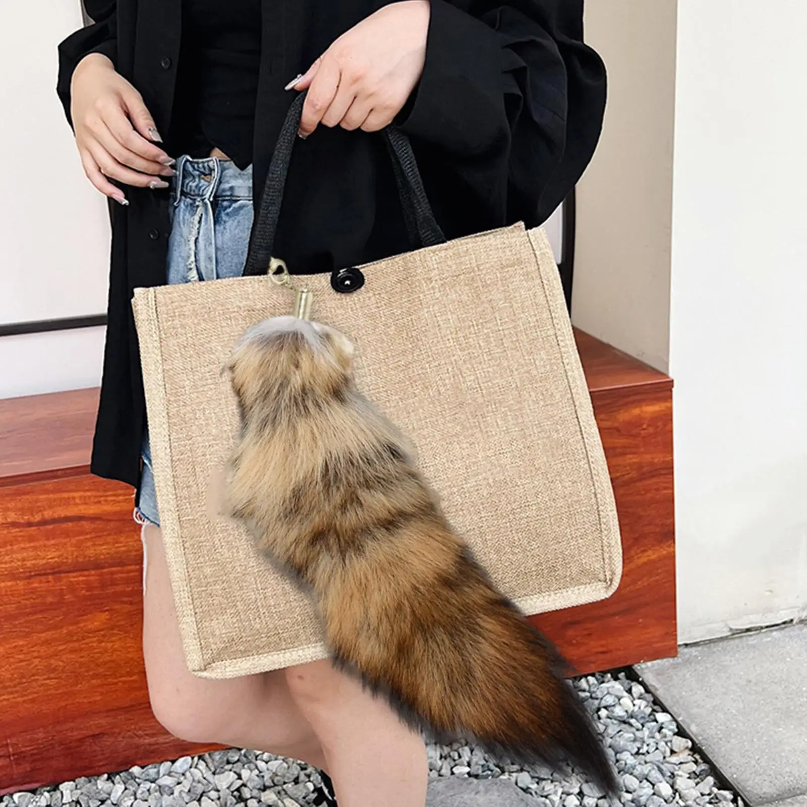 Soft Faux Tail Pendant Keychain Fashion Bag Purse Plush Keyring for Women Backpack Accessory