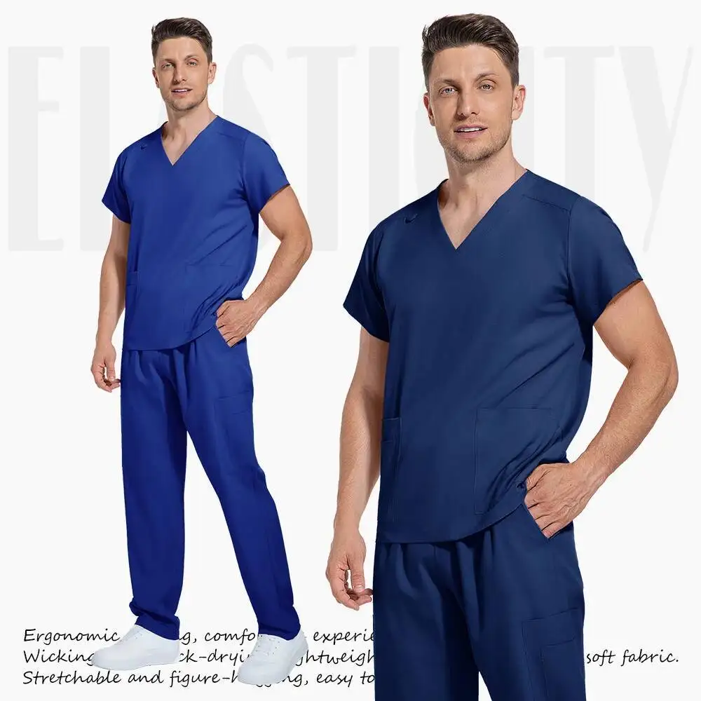 臨床グリーン グレー ブルー ホワイト サニタリー 歯科医 医療 看護師 獣医 外科用ユニフォーム メンズ ワークウェア ジョガーパンツ メンズスクラブセット