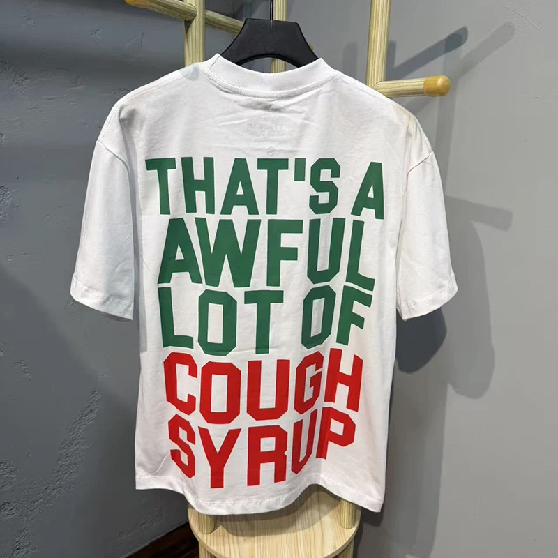 2026 New Cough Syrup Men's T-shirt Loose Letter Print Vintage Casual Top Best Quality Cotton Short Sleeve