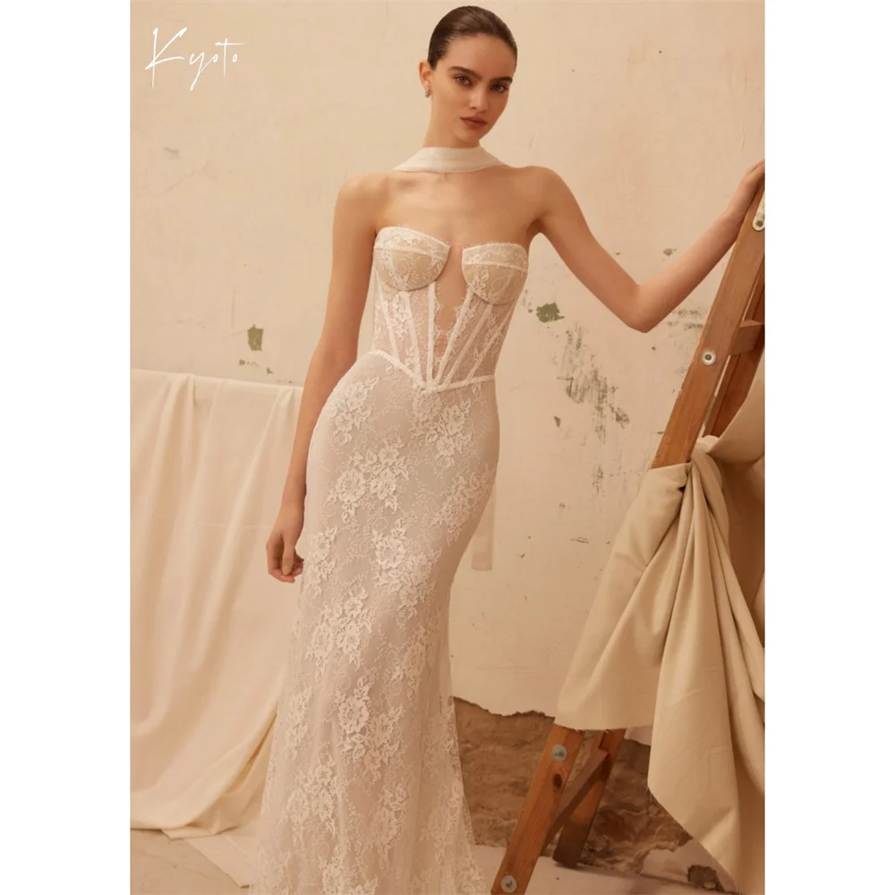 Suknia ślubna z białej koronki w kwiaty, bez ramiączek, zapinana na zamek z tyłu, stylizowana na Kyoto, vestidos de noiva, wykwintne suknie wieczorowe typu syrena, kolekcja 2025