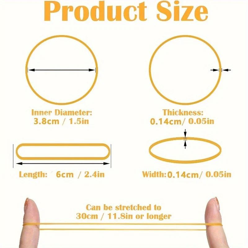 High elastic yellow rubber band - set of 100/300/666 pieces, with a diameter of 38 millimeters, durable natural rubber, suitable