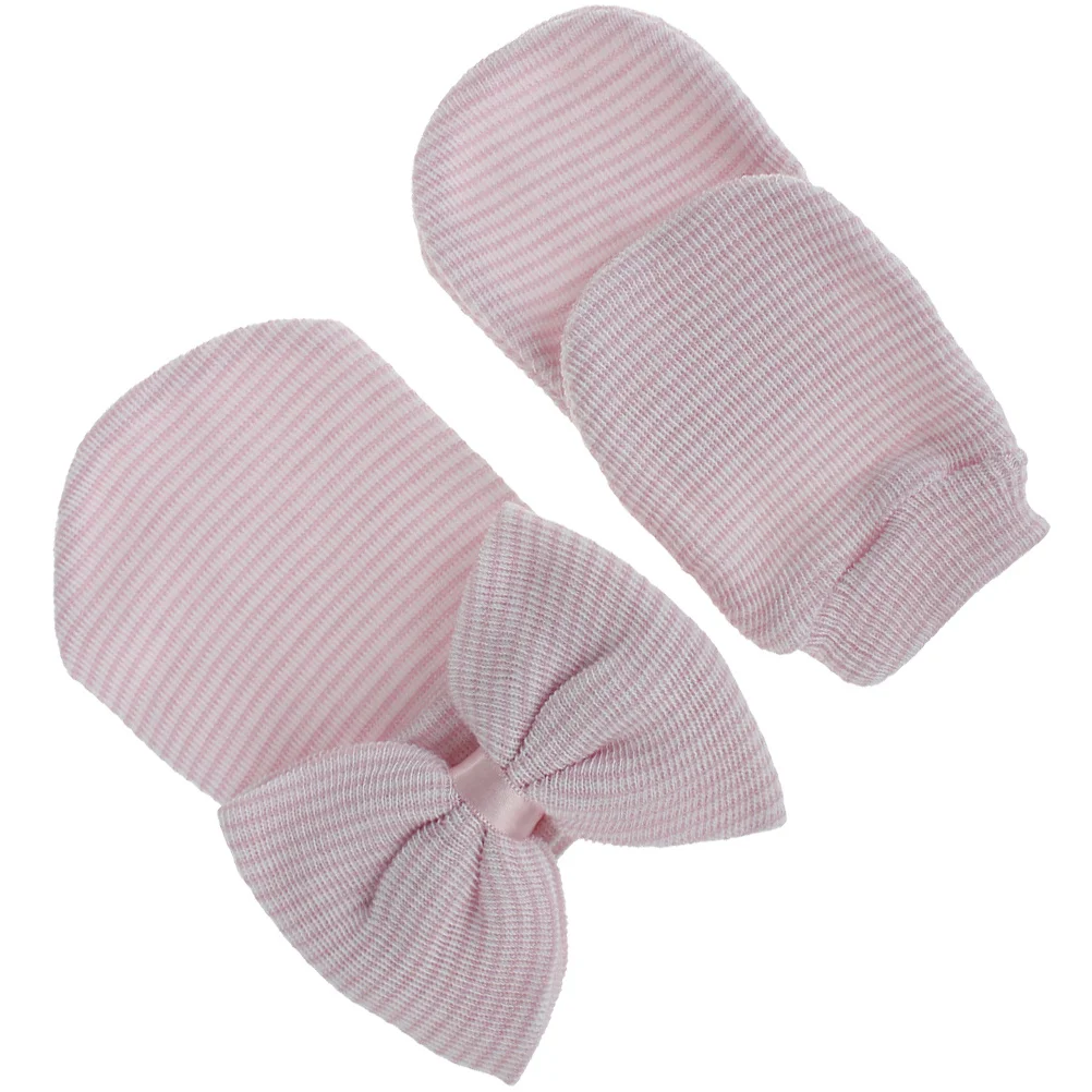 مجموعة قفازات قبعة الجنين قبعة متماسكة Bowknot الوردي دائم خفيفة الوزن مادة الغزل قفازات اكسسوارات الشتاء