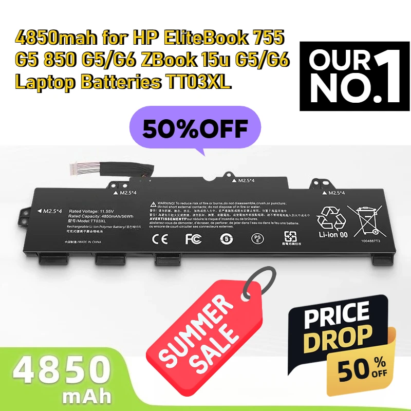 

4850mah for HP EliteBook 755 G5 850 G5/G6 ZBook 15u G5/G6 Laptop Batteries TT03XL