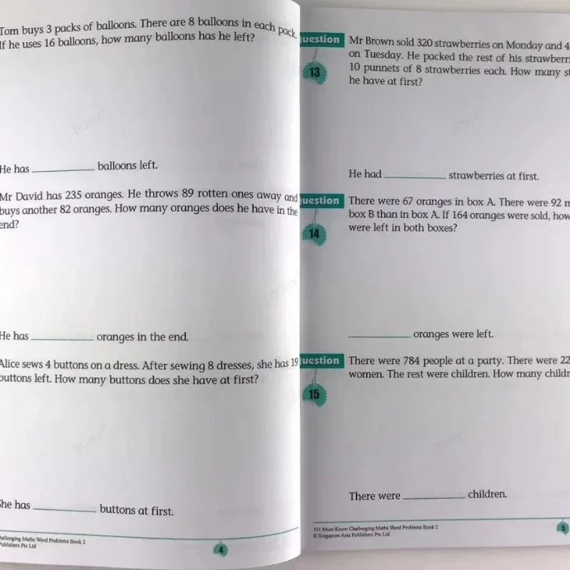 101 Challenging Maths Word Problems Books Singapore Primary School Grade 1-6 Math Practice Book English Book 6 Books/Set