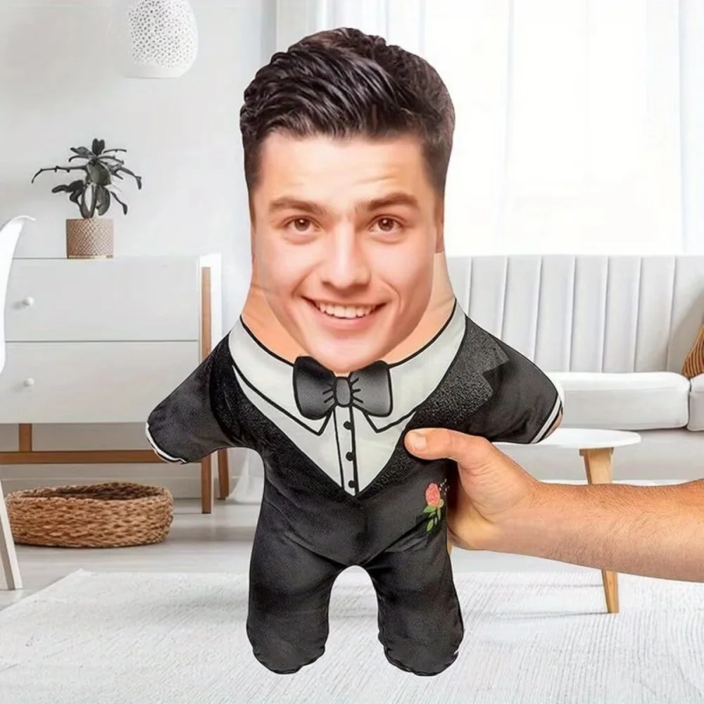 1Pc Personalized Custom Face Photo Groom Throw Pillow, Double-Sided Printed Design,Soft Plush Cushion with Insert, Perfect Gift