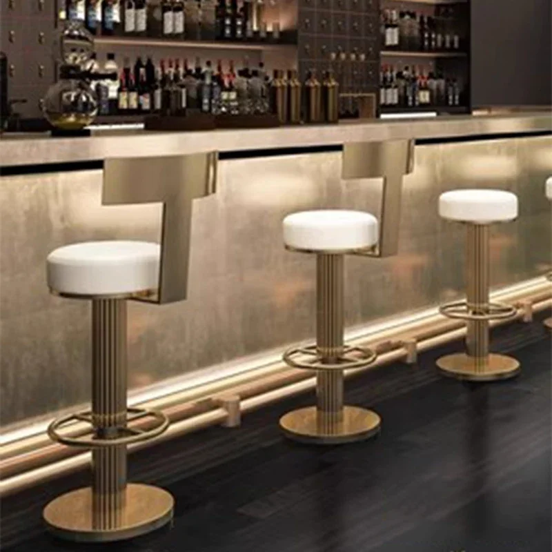 Luxury Minimalist Bar Stool European Modern Counter High Back Bar Stool Swivel Metal Sgabello Cucina Alto Restaurant Furniture