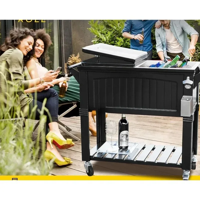 

80-Qt Antique Patio Outdoor Beverage Cooler Bar Cart Rolling Cooler for outside Hot Sales