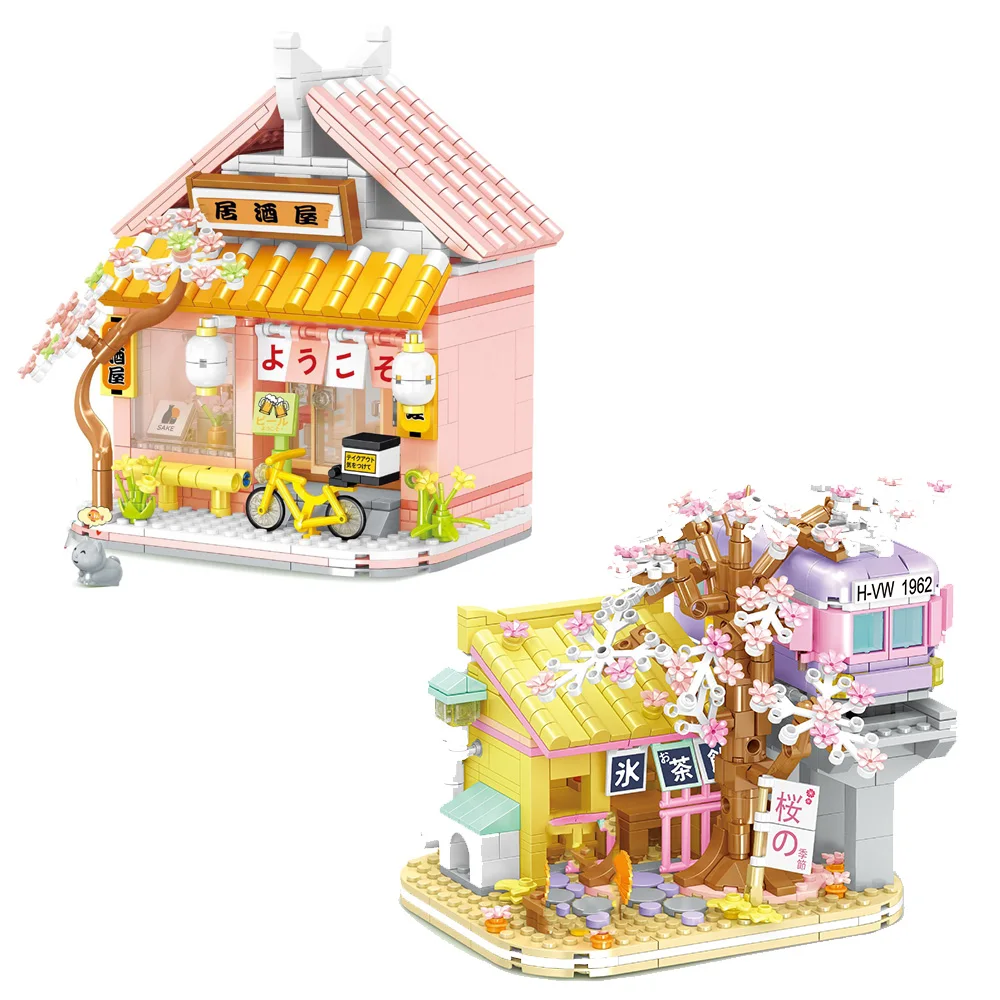 

Creative Japan Street View Mini Block City Streetscape Railway Cherry Blossom Izakaya Japanese Pub Figures Building Brick Toys