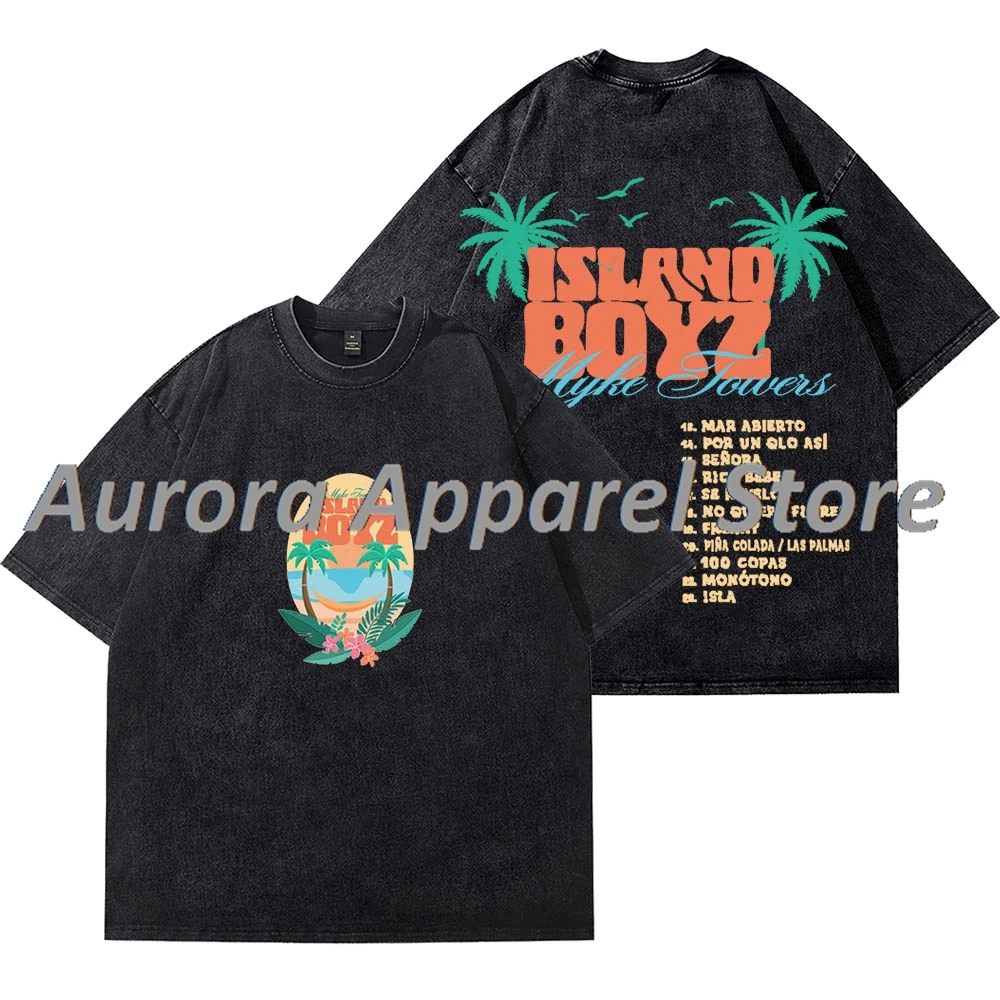 

Myke Towers Island Boyz Merch Vintage Wash T-Shirts Cosplay Women Men Cotton Short Sleeve Tee
