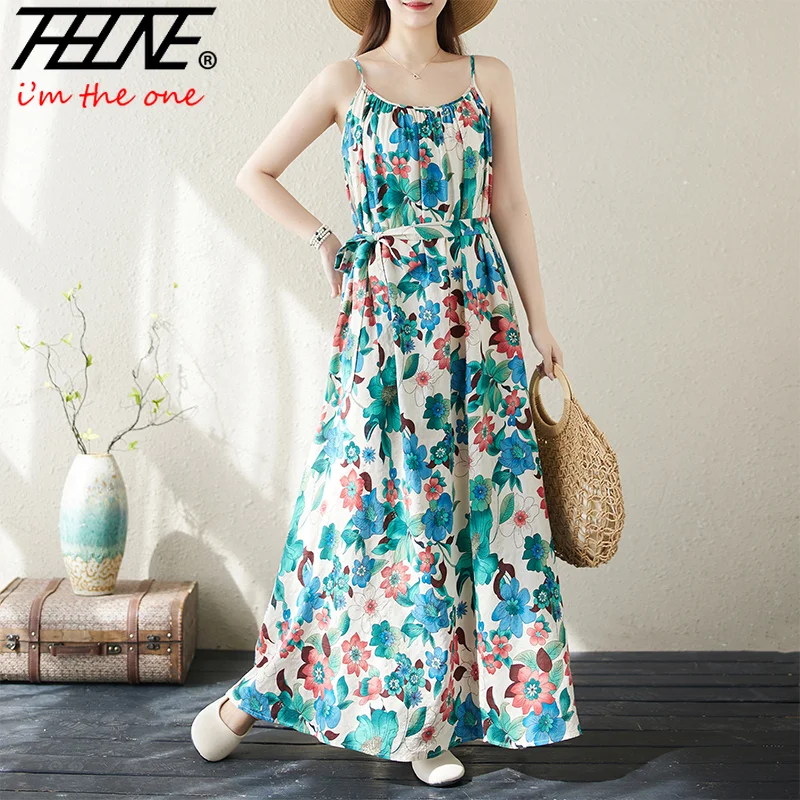 Nuova estate vestito indiano abbigliamento donna Ropa De Muje Boho con cintura lungo Vintage cinturino coreano moda Casual abito floreale bohémien