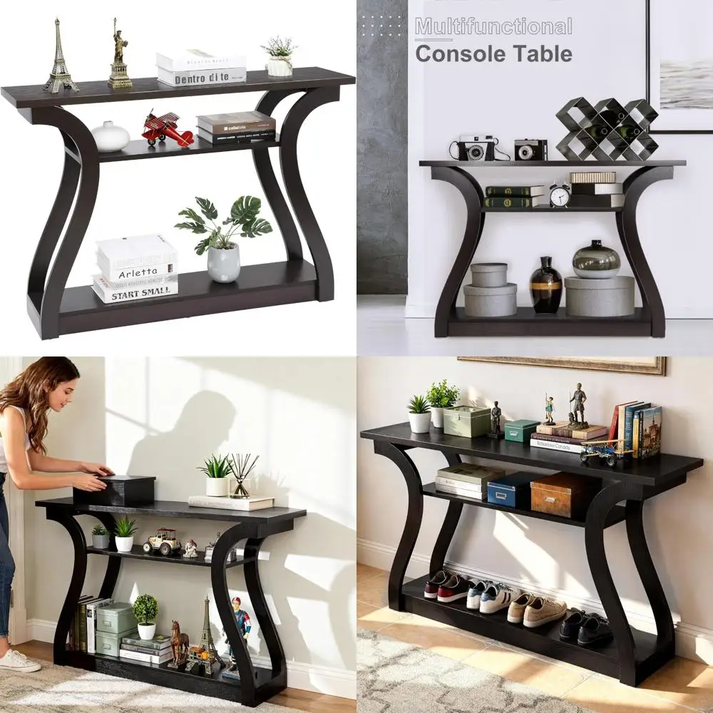 

Modern 3-Tier Console Table with Curved Legs for Entryway, Living Room, Hallway, 47 Accent Furniture