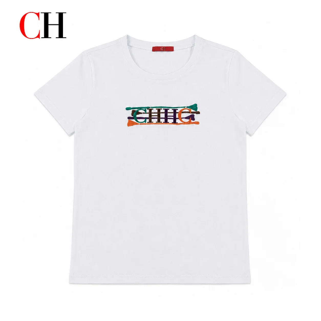CH Women Letter Print White T Shirt Summer Casual Short Sleeve Tops Female Fashion O Neck Loose Fit Basic Tee Shirt Streetwear