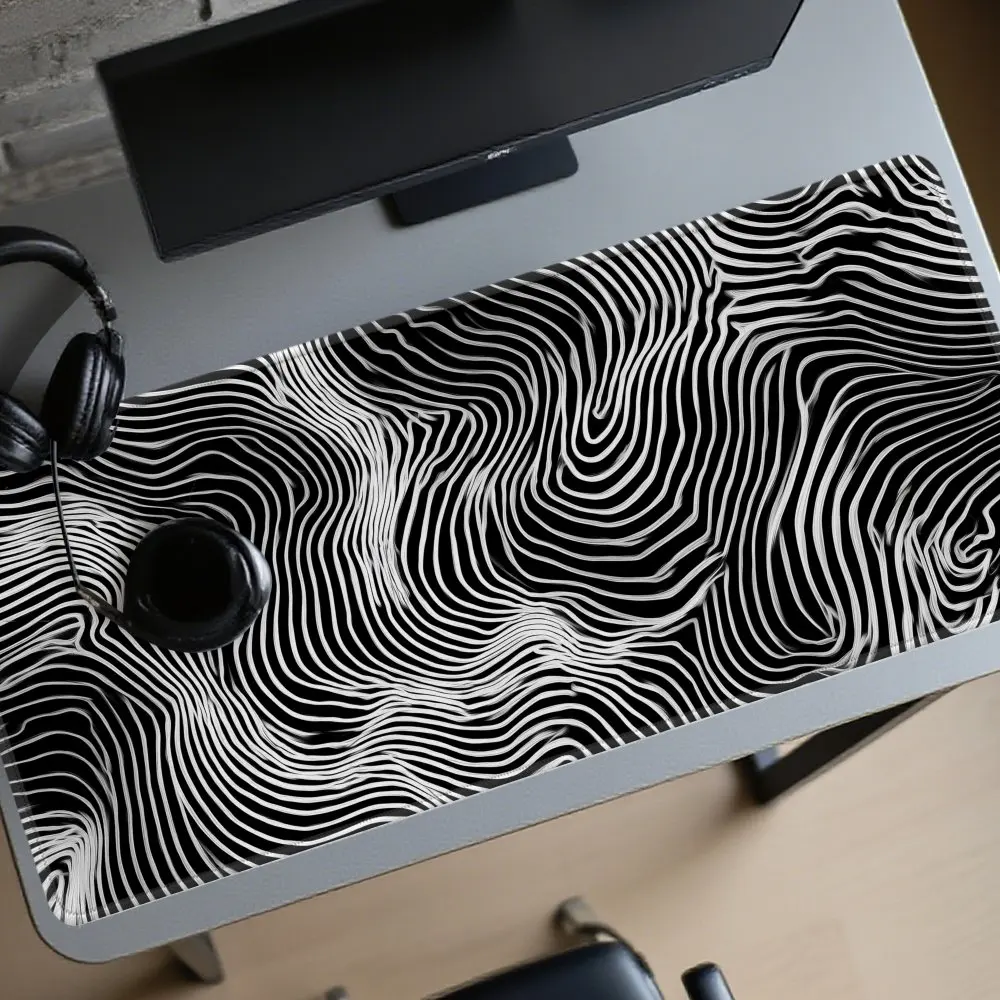 Abstract Wavy Lines Extra Large Desk Mat Non-Slip Rubber Gaming Mouse Pad for Office Setup