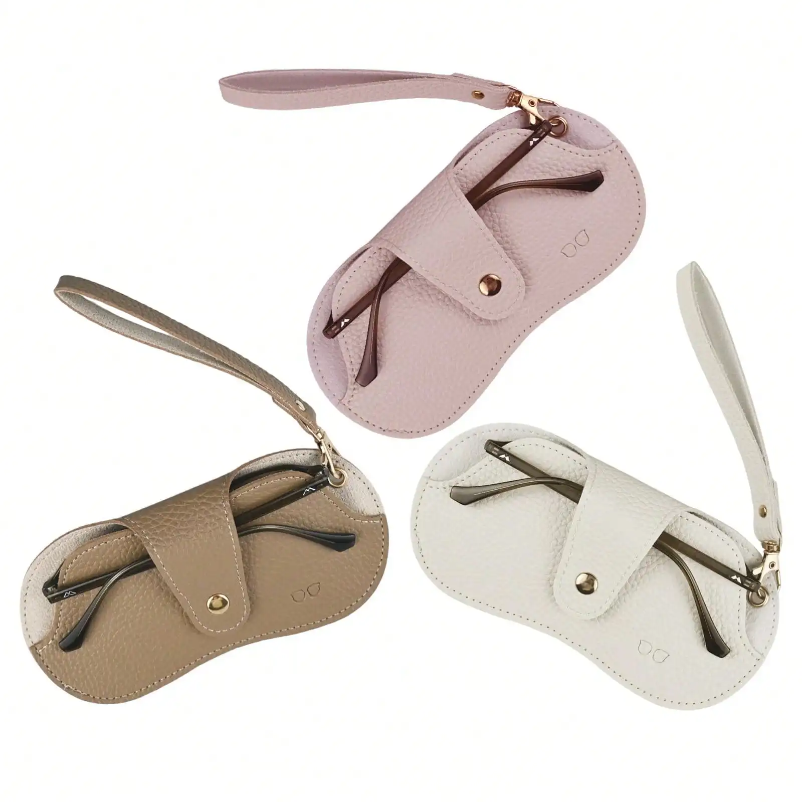 

3 Pack Soft Leather Sunglasses Bag, Portable Eyeglass Case Holder Slim Glasses Pouch With Button Clip Wrist Strap