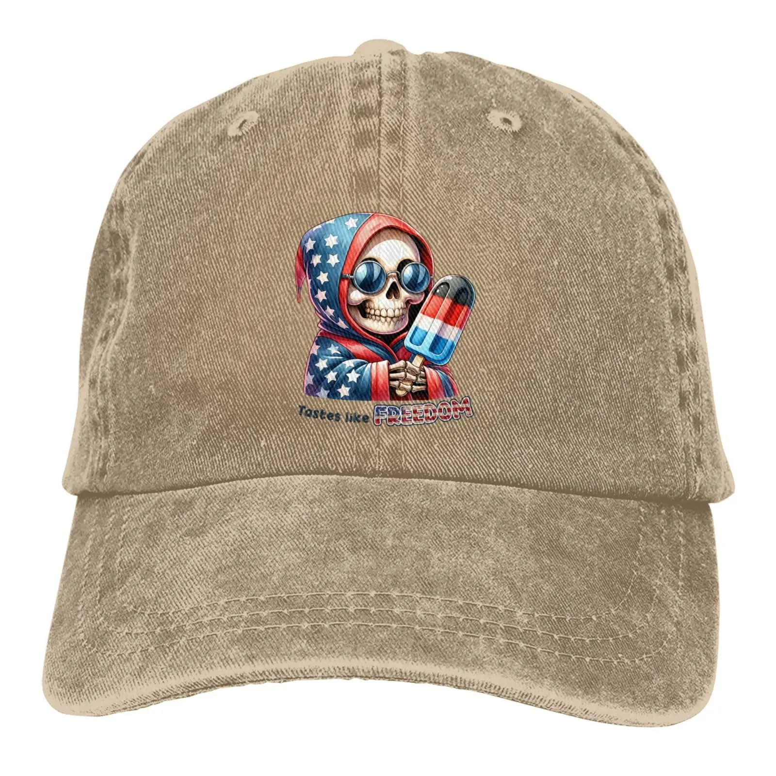 

4th of July Funny Grim Tastes Like Freedom Baseball Cap Washed Men's Baseball Hats