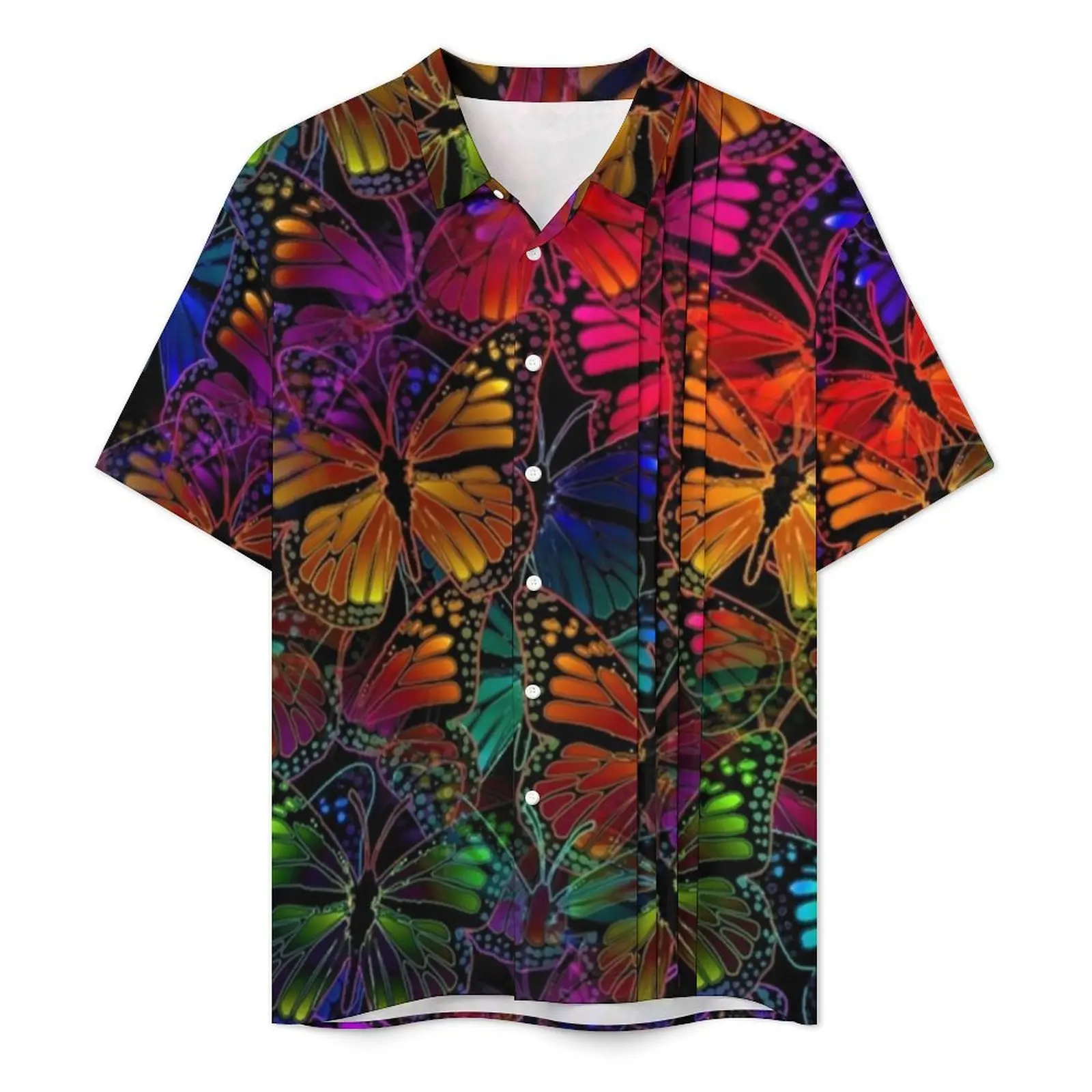 Rainbow Butterfly Beach Shirt Men Colorful Animal Print Retro Casual Shirts Hawaii Short-Sleeve Comfortable Oversized Blouses