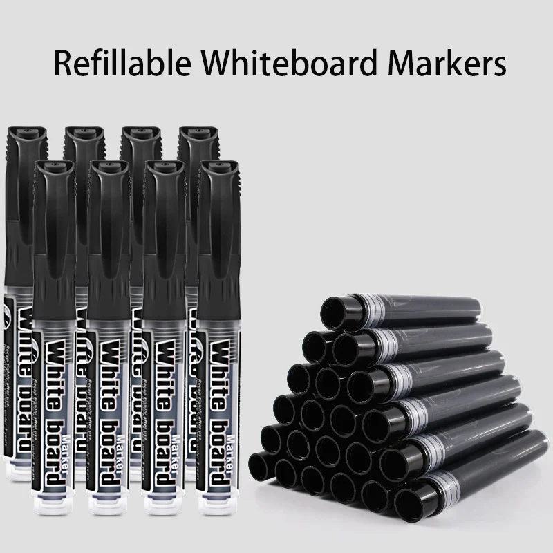 4 Colors Dry Erase Whiteboard Marker Pen Refillable Erasable Chalk Pens Low Odor White Board Markers Office School Stationery