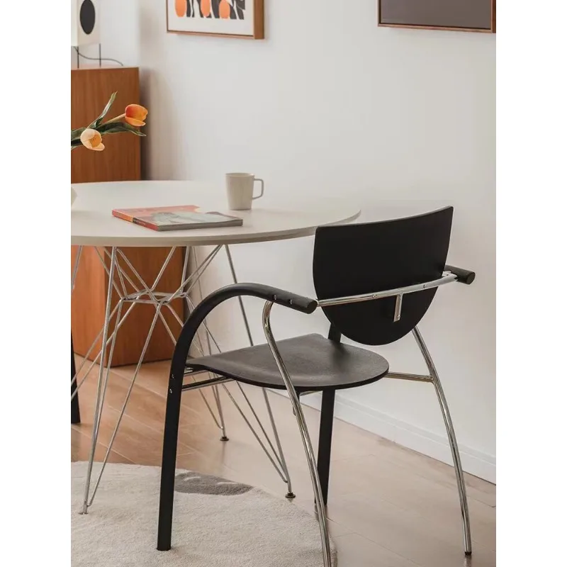 Medieval Stainless Steel Solid Wood Dining Chair Coffee Shop Studio Atmosphere Photo Clock in Seat