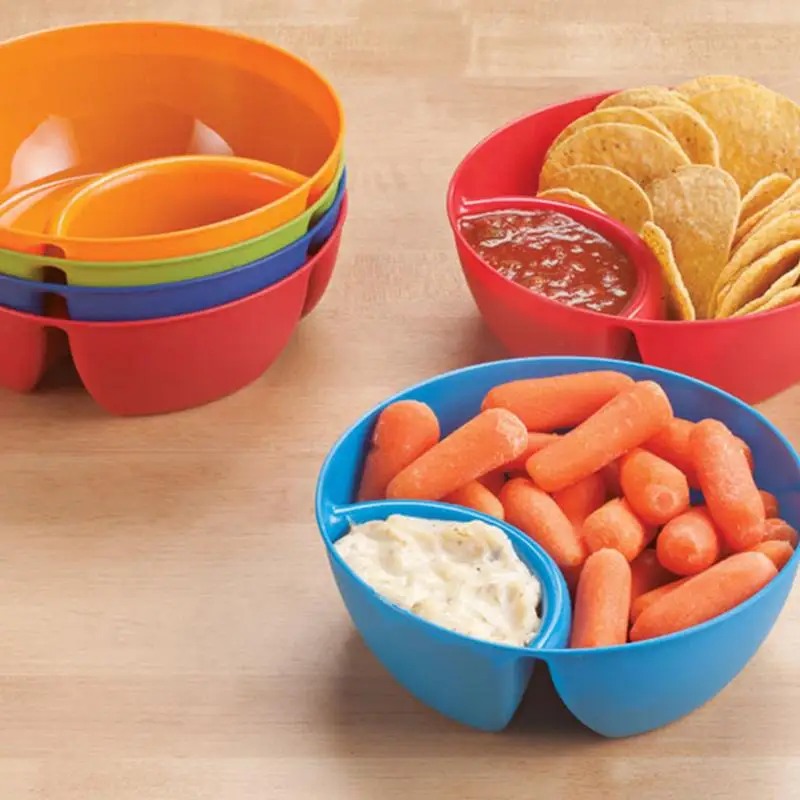 Chip and Dip Bowls Anti Soggy Divided Cereal Serving Dish Stackable Plate with Dipping Section Cracker Bowls Divided Platters