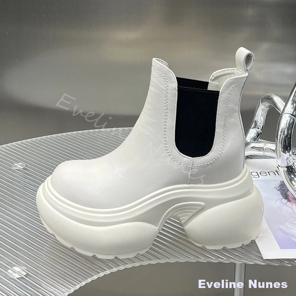 Height Increasing Chelsea Boots Women New Round Toe Genuine Leather Platform Slip On Ankle Boots 2026 Retro Fashion Solid Boots view 6