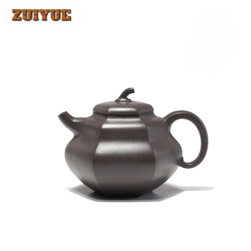 

200ml Aesthetic Yixing Purple Clay Teapot Handmade Hexagonal Gourd Pot Raw Ore Azure Mud Kettle With Infuser Zisha Tea Set Cafes