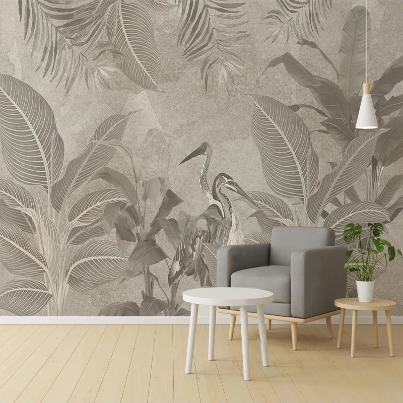 Custom 3D Mural Wallpaper Retro Tropical Plant Flowers Bird Mural Paper Bedroom Living Room Home Decoration Apartment Renovation