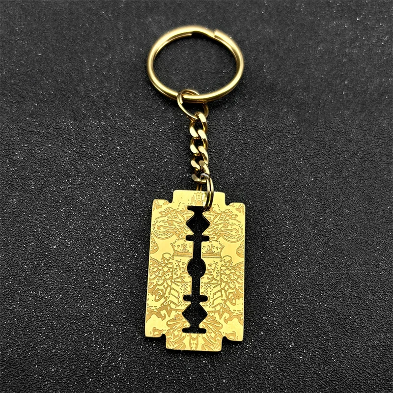 Hip Hop Jesus Blade Razor Shape Pendant Key Chain for Women Men Stainless Steel Gold Color Keyring Amulet Jewelry Gift