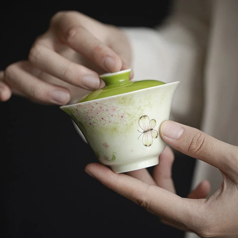 

Фарфоровый набор Gaiwan с ручной росписью цветов, 90 мл, чайная бабочка, чайная чашка, китайские зеленые чаши, чаван, чайный набор для чайной церемонии