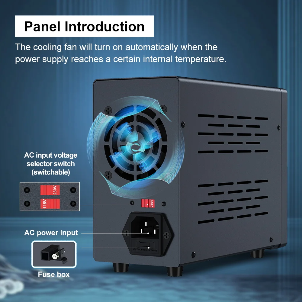 Einstellbares DC-Labornetzteil mit 4 Positionen, 30V 5A, 30V 10A, 220V/115V AC-Schaltwandler, USB/Tape-C-Schnellladung – Detail 6