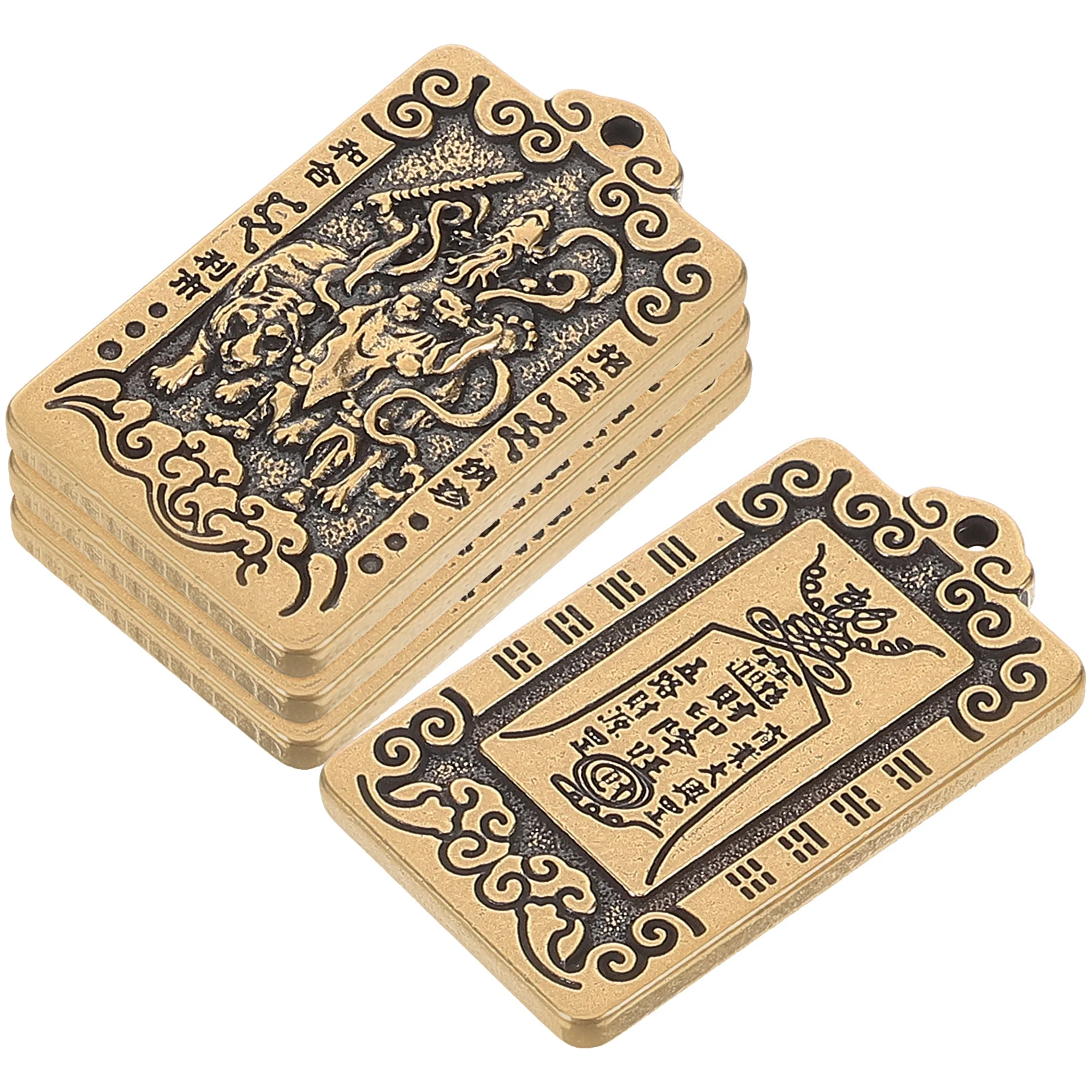 

4 Pcs Gongming Pendant Metal Amulet Chinese Brass God Wealth Decor Religious Charm Necklace Wallet