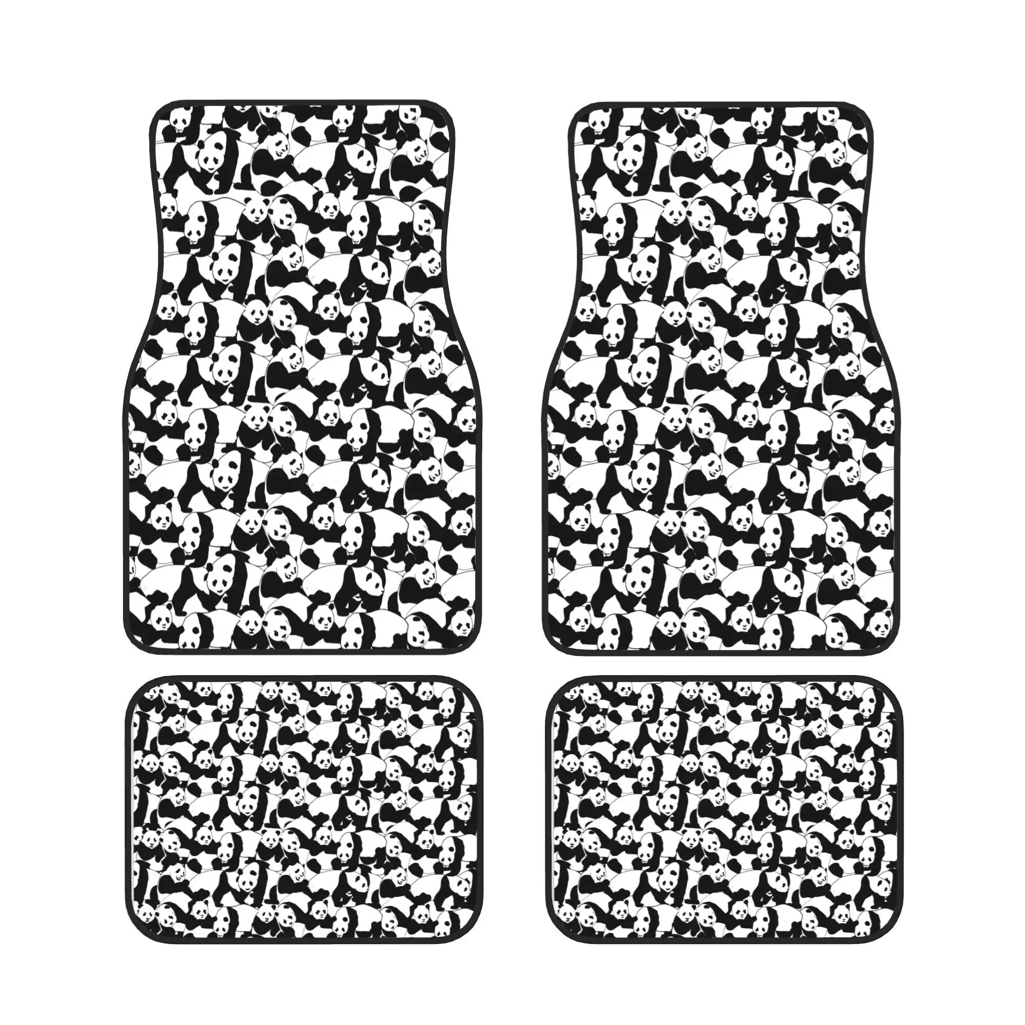 A 4pcs Set Of Classic Car Floor Mats Featuring A Panda Design, Enhances The Interior With A Neat And Straightforward Appearance