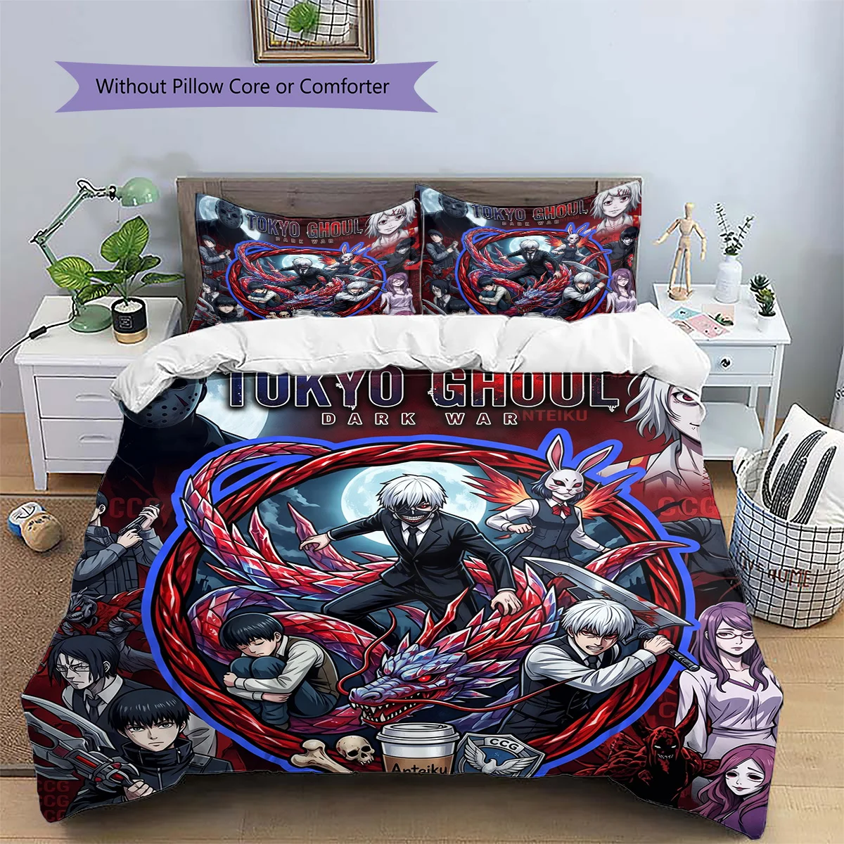 Tokyo Ghoul Pillowcase & Duvet Cover Set | Handpicked Printed Bedding | Great Gift for Series Enthusiasts YUN6511