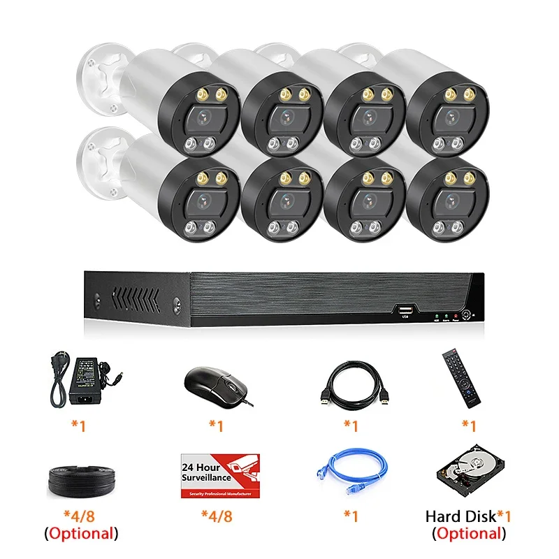 Ao ar livre 1080p 8mp 5mp 3mp 8ch conjunto de segurança 4k nvr kit câmera vigilância vídeo 4 canais cctv sistema câmera segurança
