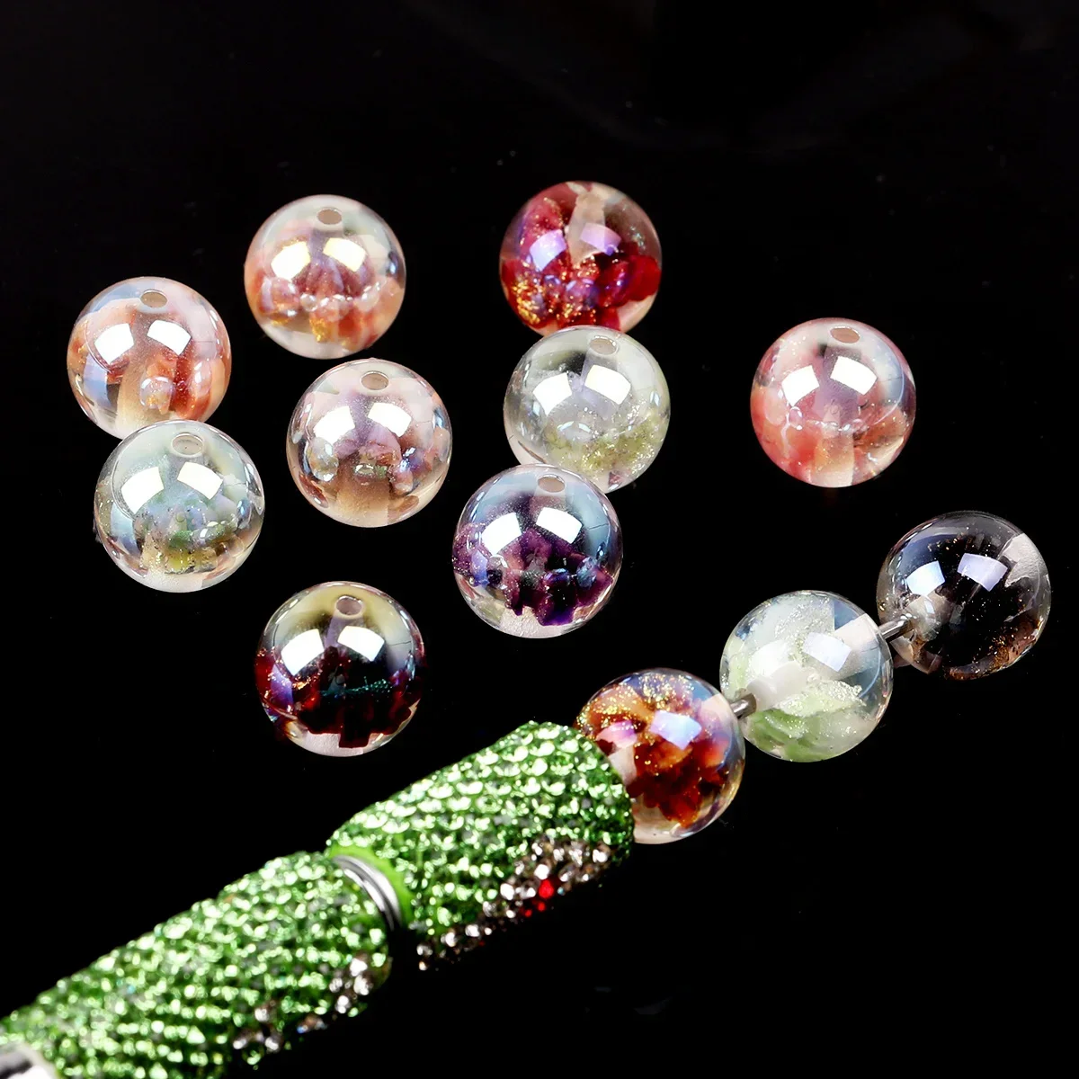 10/15pcs Random Color 16mm Iridescent Ink Gradient Round Acrylic Loose Beads DIY Decor Pen Bracelet Craft Supplies