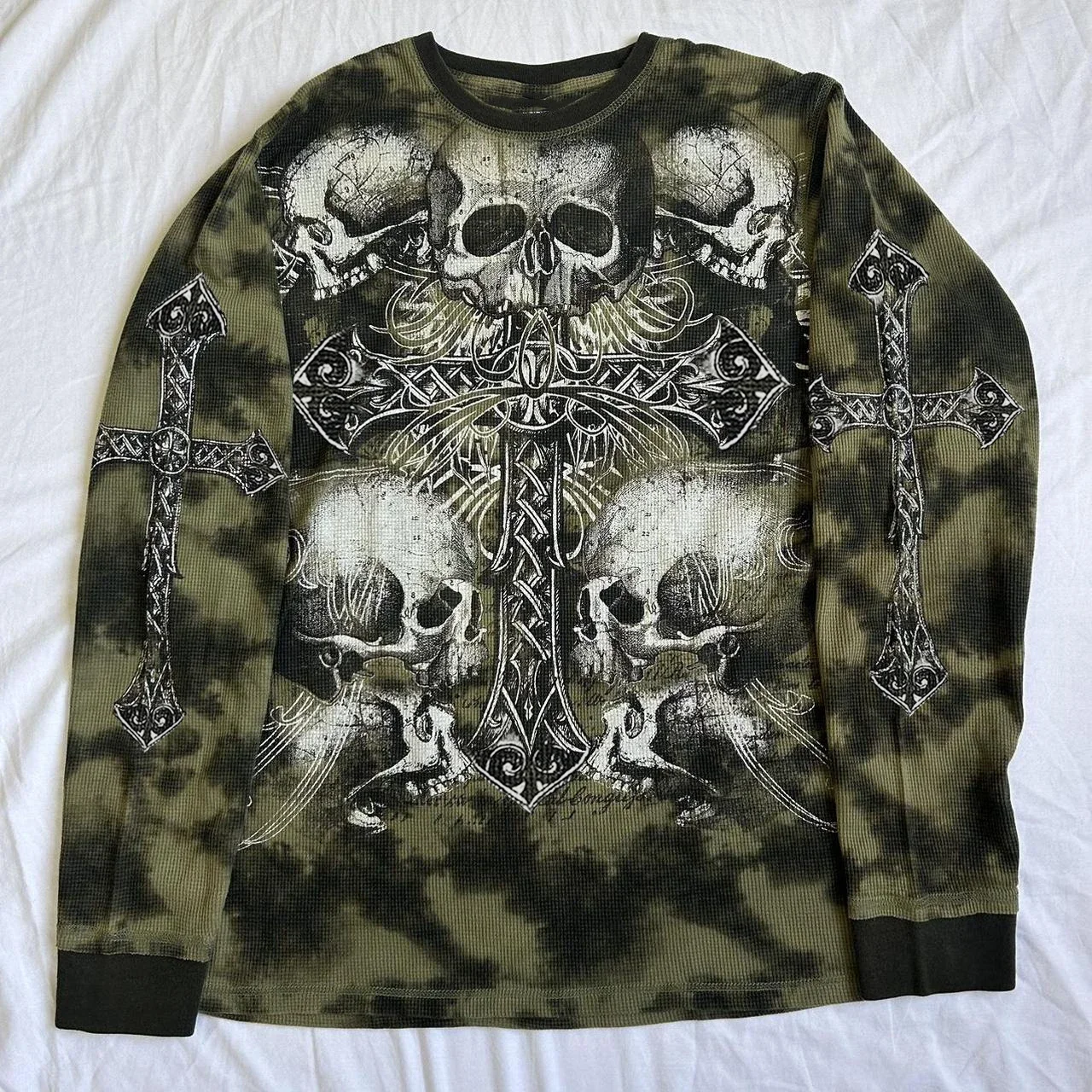 Combhasaki Women's Y2K Vintage Spring Autumn Gothic Loose Sweatshirt Skull Print Long Sleeve Crewneck Halloween Pullover Shirts